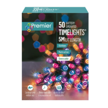 50 Battery Operated Multi Action MicroBrights Rainbow With Timer