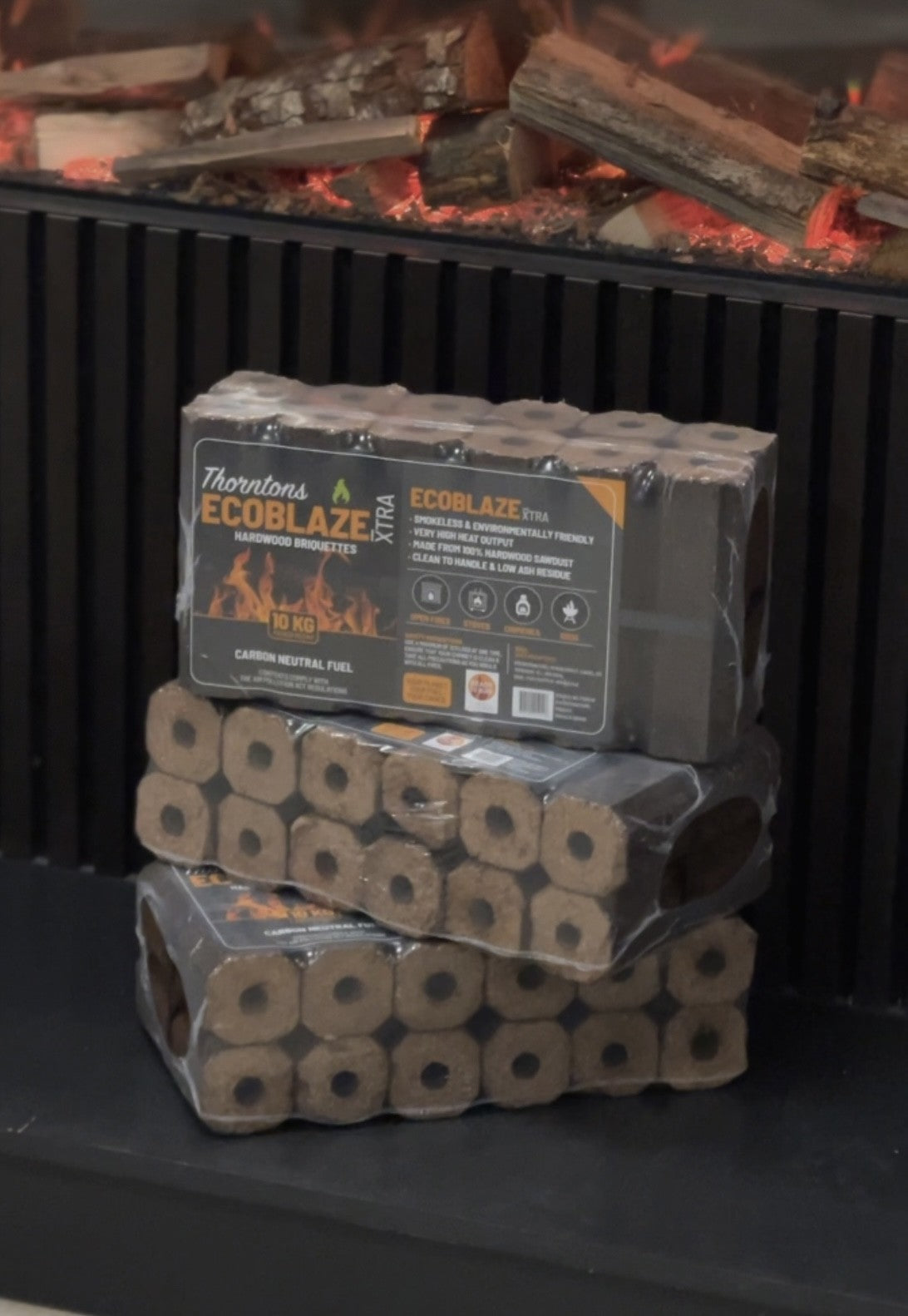 Thorntons Ecoblaze Hard Wood Briquettes 10kg (12 Pack) | 50 Packs Special Offer
