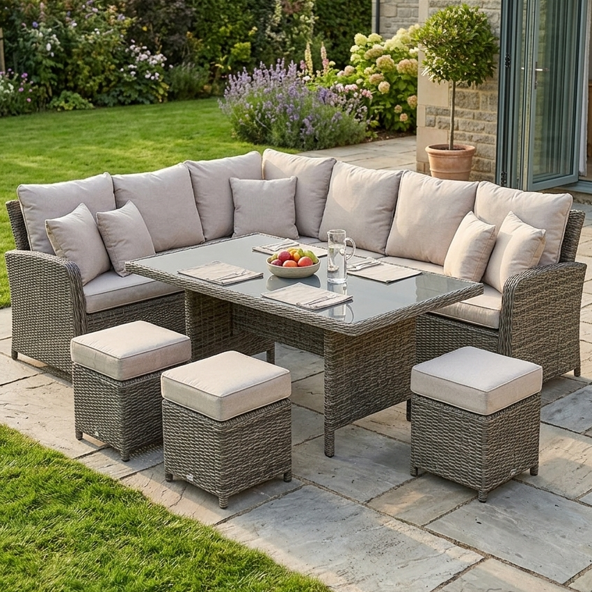 Ashford Rattan Corner Sofa Dining Set Brown