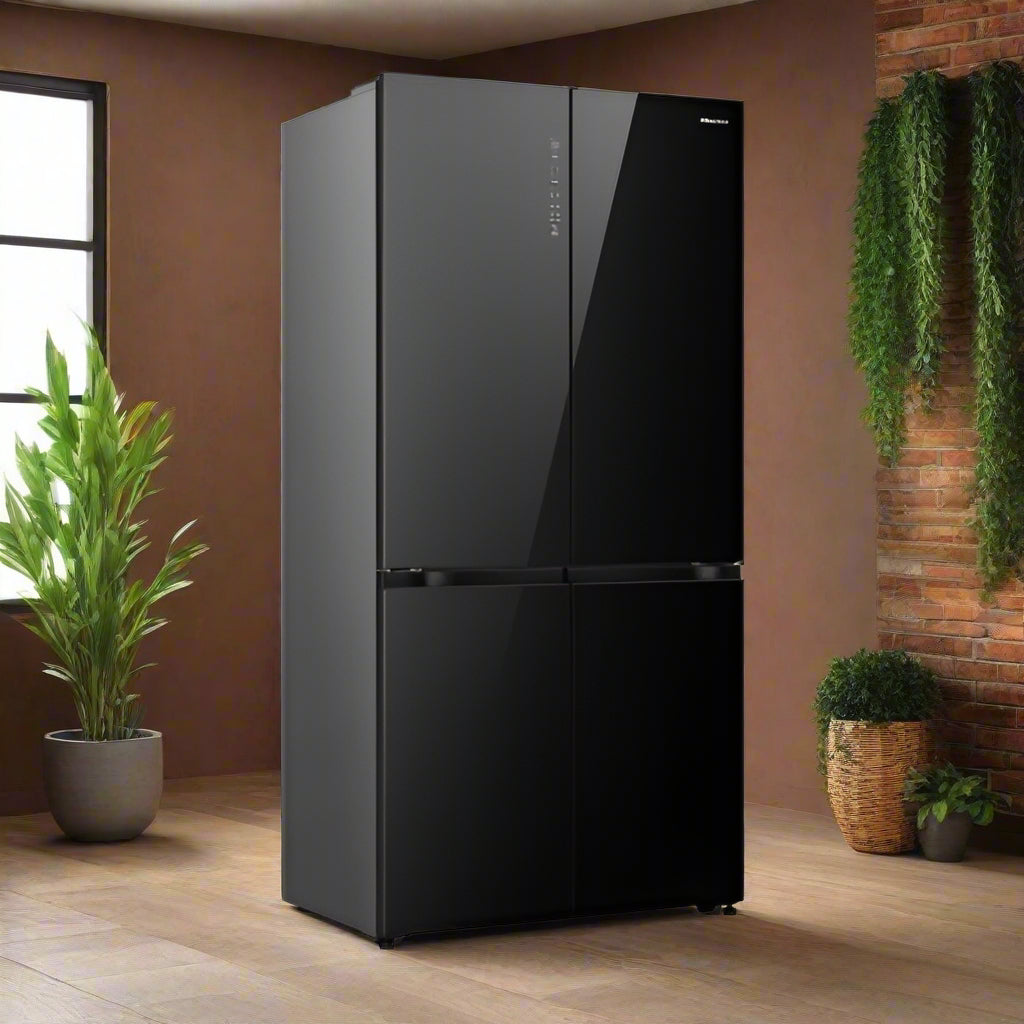 HISENSE KitchenFit Multi-Door Fridge Freezer - Black Glass RQ768N4GBE