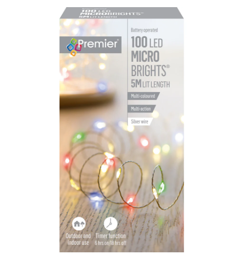 100 Multi Action Battery Operated MicroBrights Multicoloured With Timer