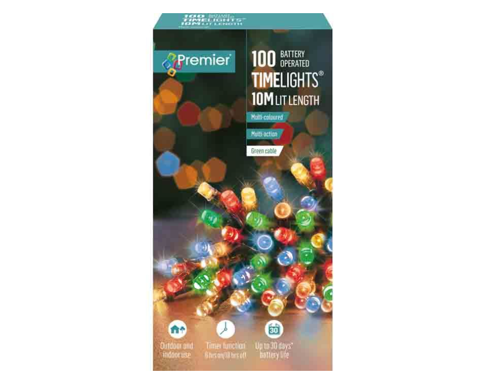 100 Multi Action Battery Operated  Multi-Colour LED Lights With Timer