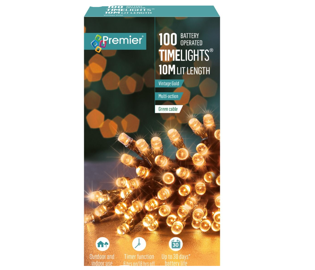 100 Multi Action Battery Operated Vintage Gold LED Lights