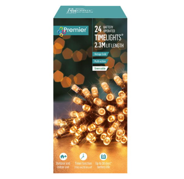 24 Multi Action Battery Operated Vintage Gold LED With Timer