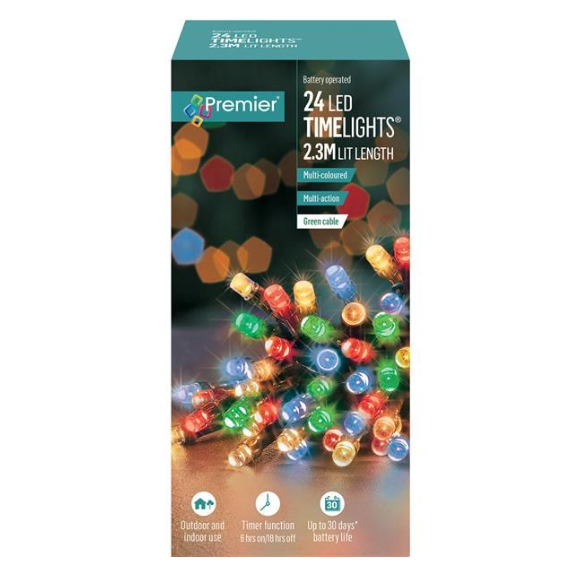 24 Multi Action Battery Operated Multi-colour LEDs With Timer