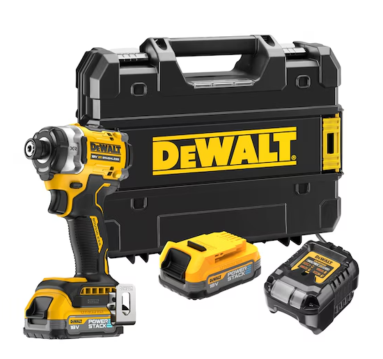 DeWalt Impact Driver Kit | 18V XR & x2 1.7Ah Powerstack Batteries | DCF860E2T