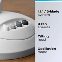 Schallen 12" Oscillating 3 Speed Desk Fan