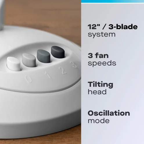 Schallen 12" Oscillating 3 Speed Desk Fan