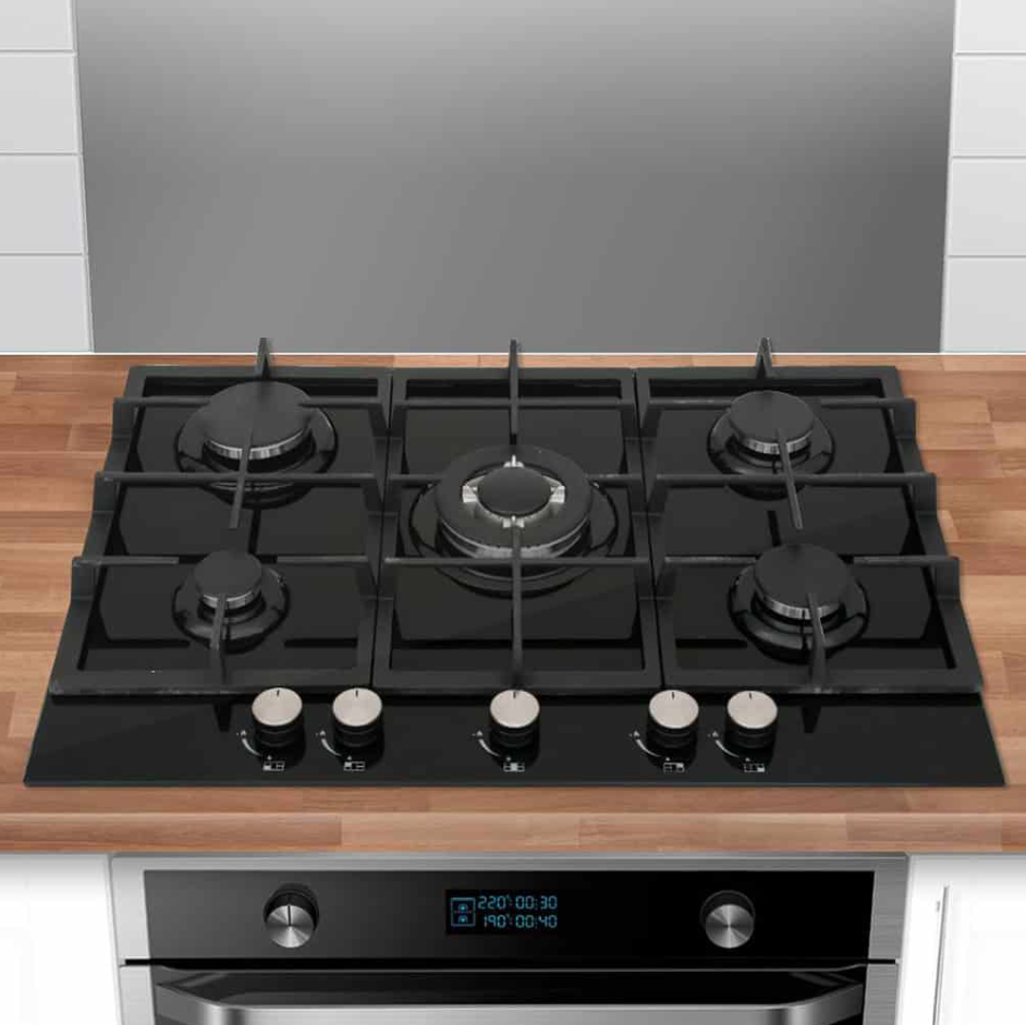 Cata 5 Ring Glass Gas Hob 70cm  | Black | UBGOG701BK