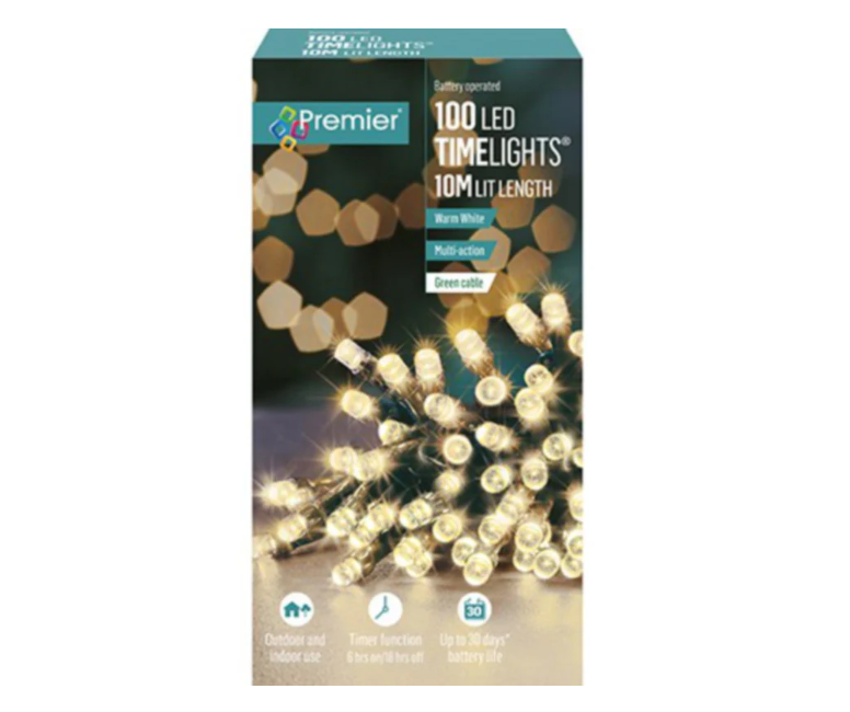 100 Multi Action Battery Operated  Warm White LED Lights With Timer