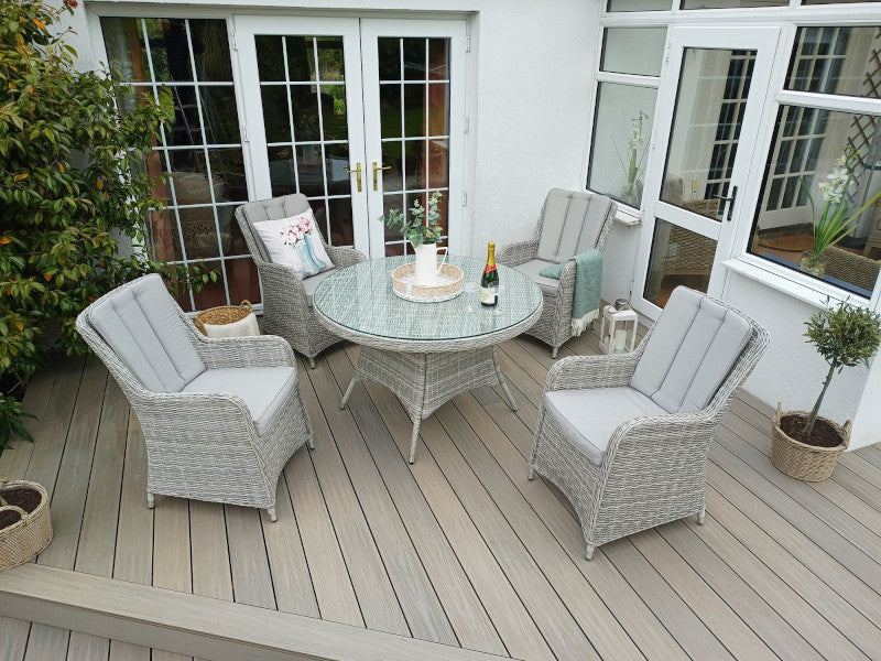 Portofino Verona Rattan 4 Seater Round Dining Set