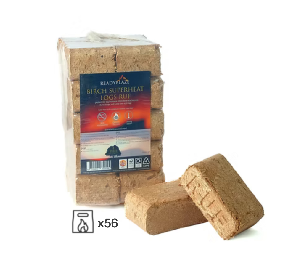Half Pallet Of Readyblaze Ruf Birch Briquette 10 Pack (56 Packs)