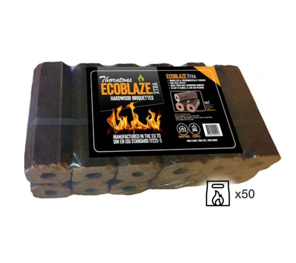 Thorntons Ecoblaze Hard Wood Briquettes 10kg (12 Pack) | 50 Packs Special Offer