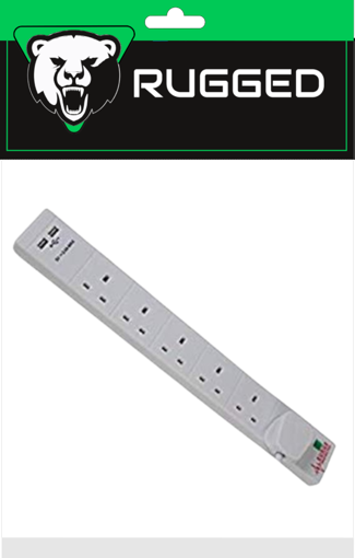 Picture of Extension Socket Lead 6 Way 2 USB 2m