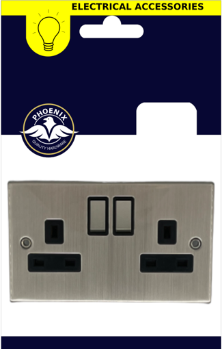 Picture of 2 Gang Double Pole Switched Socket | Chrome Nickel