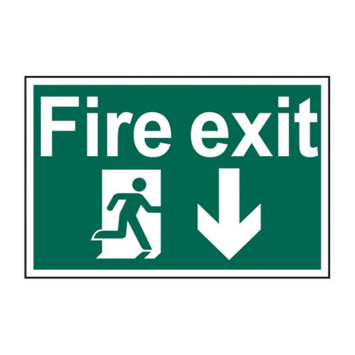 Picture of Sign "Fire Exit Running Man Down Arrow" 600x400mm