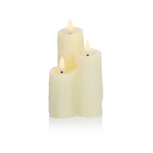 Picture of 3pc Melted Effct FlickaBright Wax Candle with Timer